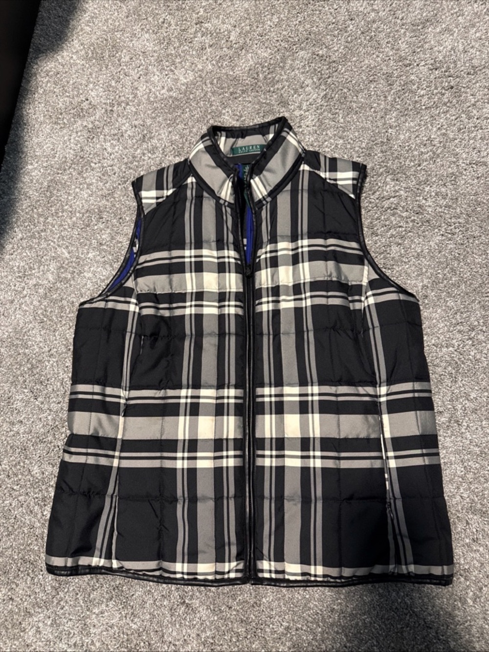 Ralph Lauren Black & Gray Plaid Quilted Vest women’s Large